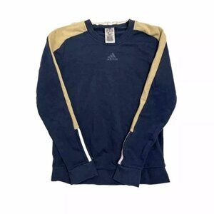 Adidas Essentials Logo Colorblock Crewneck Womens M Pullover Sweatshirt Navy Tan